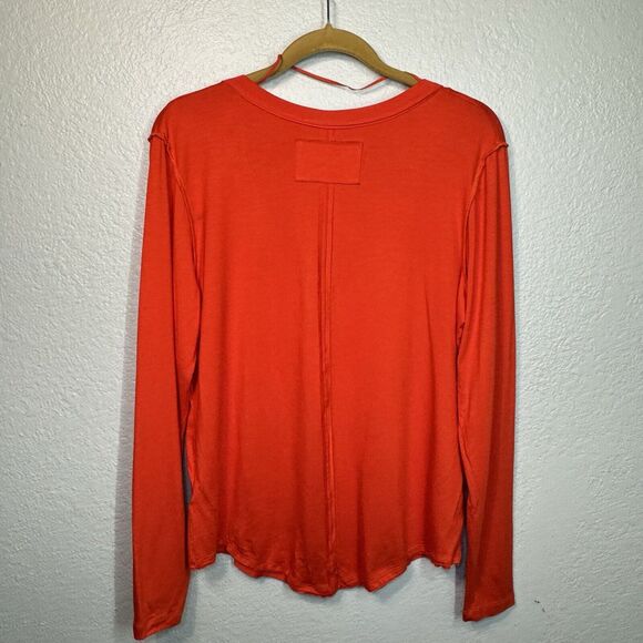 Free People Top L Orange We The Free Hailey Long Sleeve Soft Stretch Relaxed NEW - Picture 3 of 10